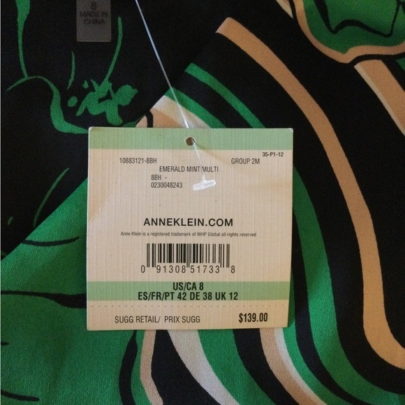 NWT Anne Klein Emerald Abstract Floral Belted Midi Dress - Picture 6 of 7